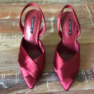 |ZARA| Red Satin Slingback Heels